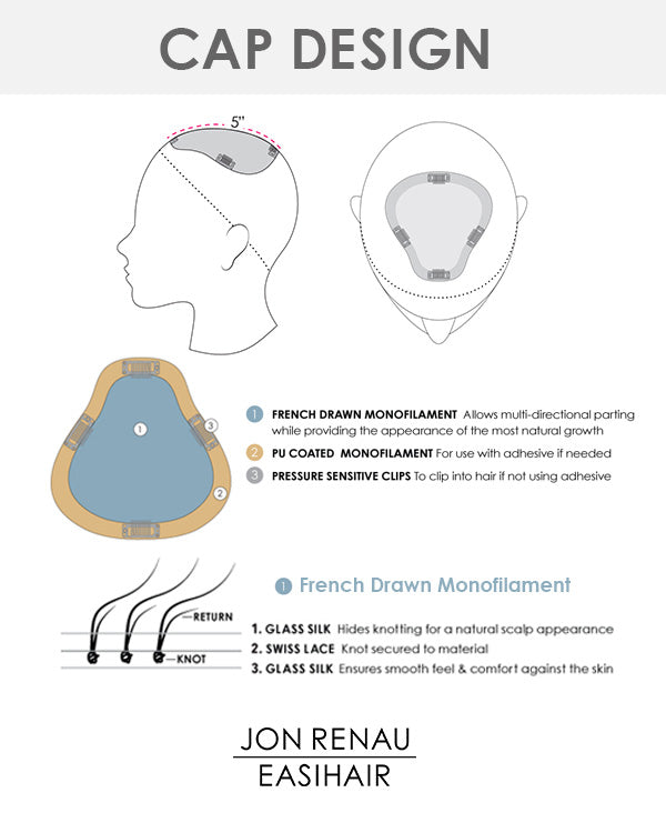 EasiPart French XL 8 inch | Monofilament Remy Human Hair Topper by Jon Renau