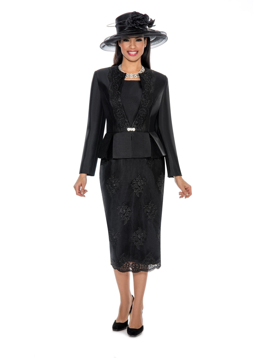 3pc Peplum Jkt Lace Overlay Skirt Suit-Plus