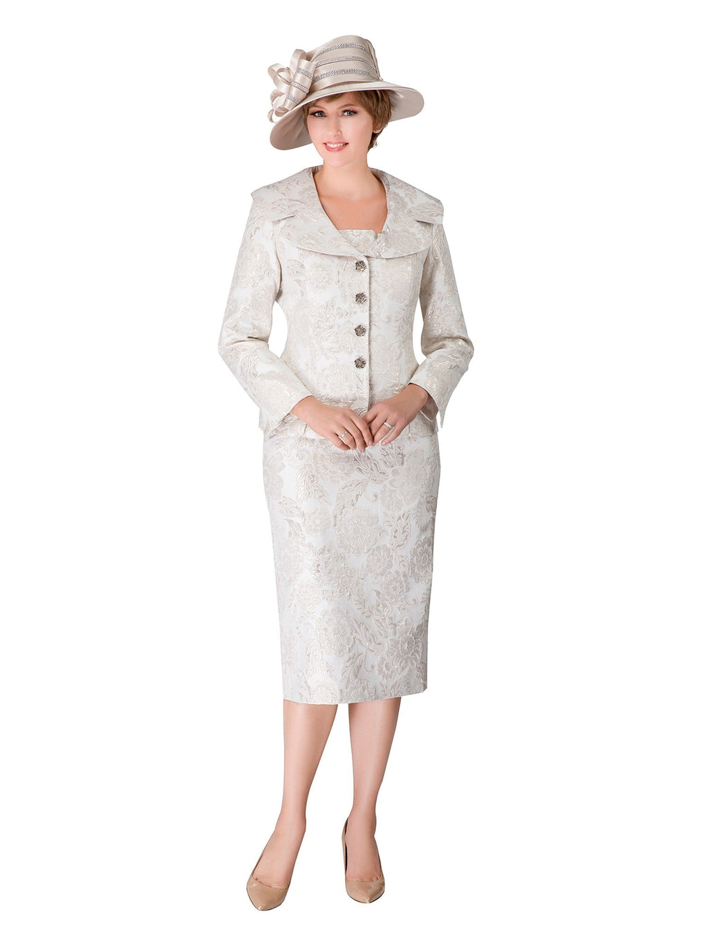 2pc Wide Collar Novelty Skirt Suit - Plus Size