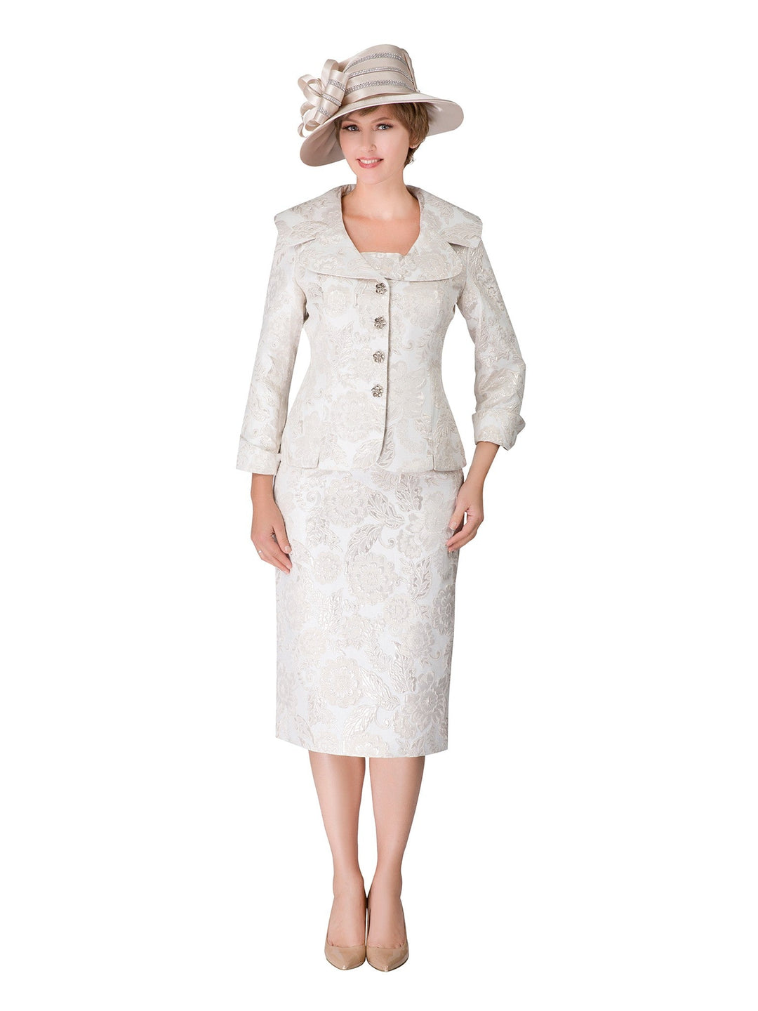 2pc Wide Collar Novelty Skirt Suit - Plus Size
