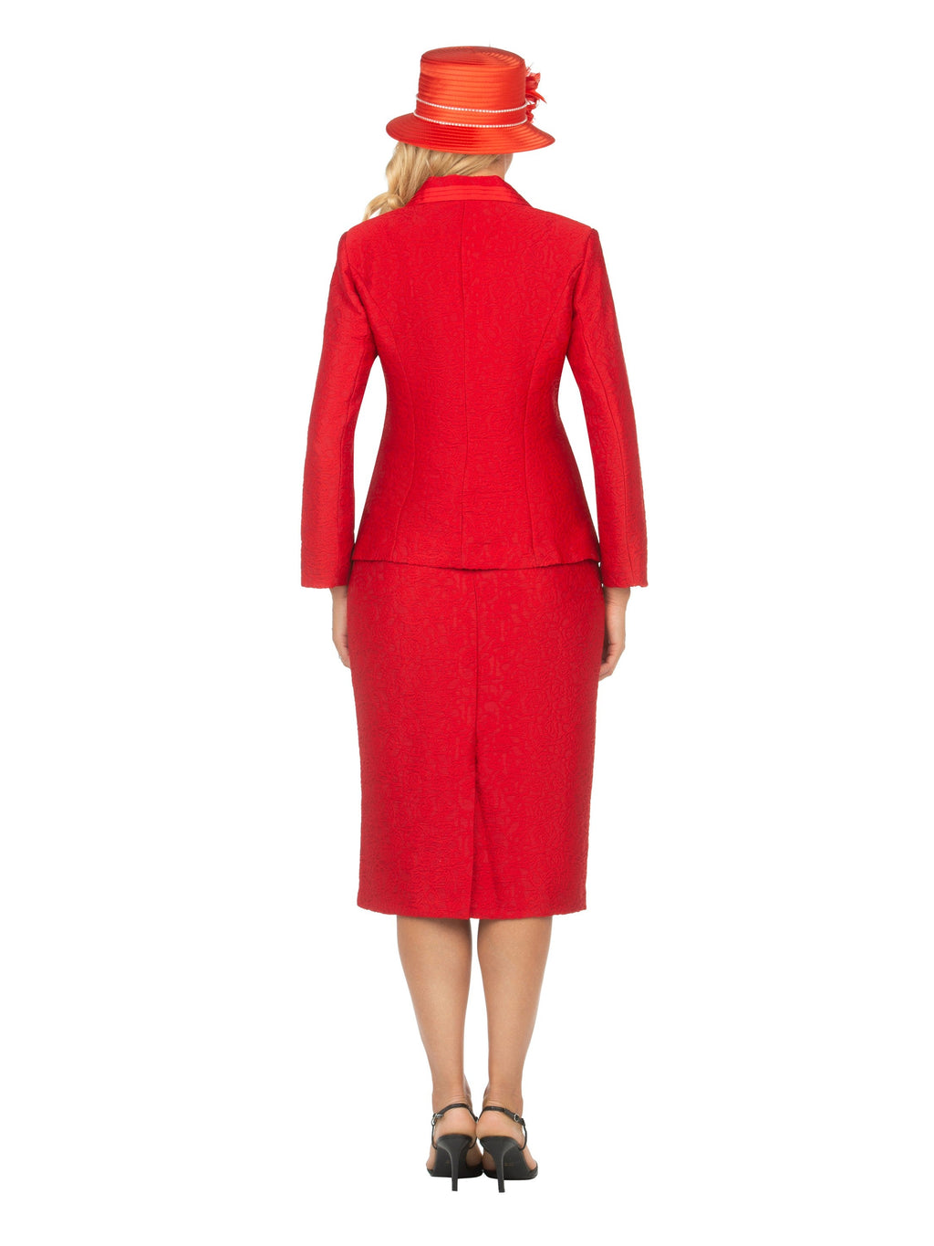 2pc Notch Collar Classic Brocade Skirt Suit-Plus
