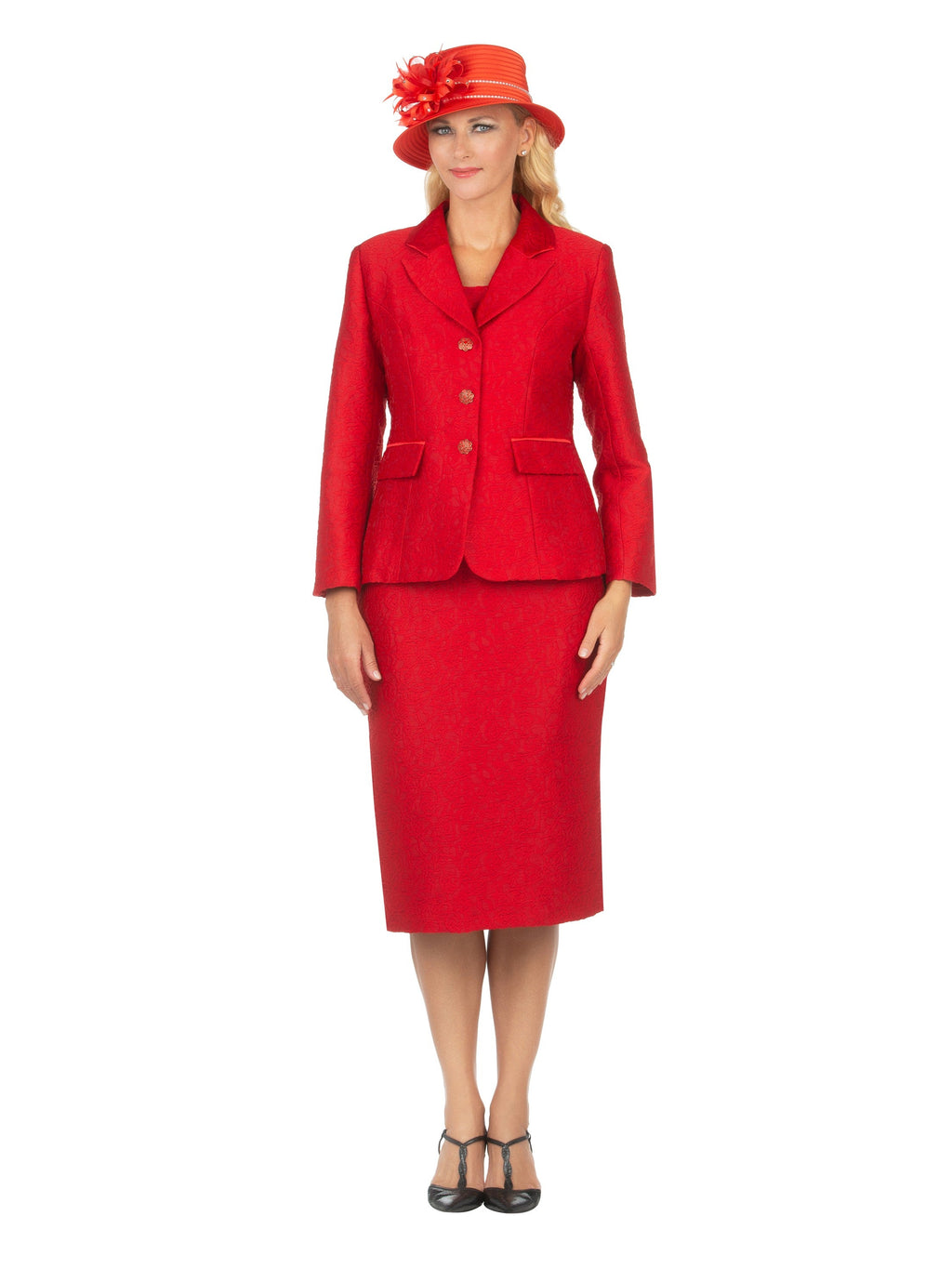 2pc Notch Collar Classic Brocade Skirt Suit