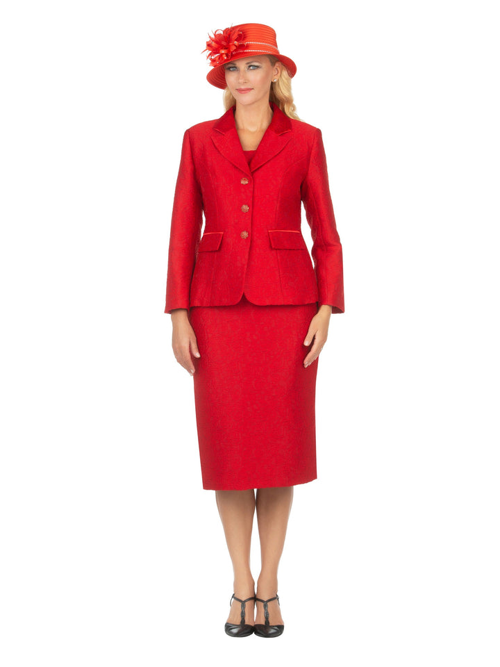 2pc Notch Collar Classic Brocade Skirt Suit