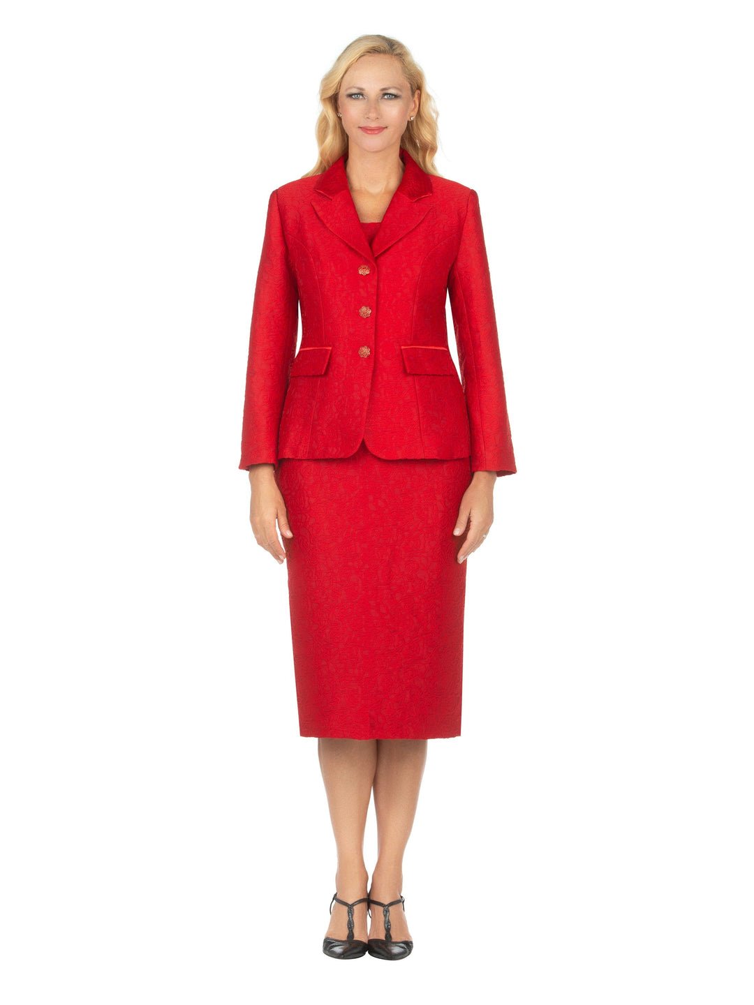 2pc Notch Collar Classic Brocade Skirt Suit