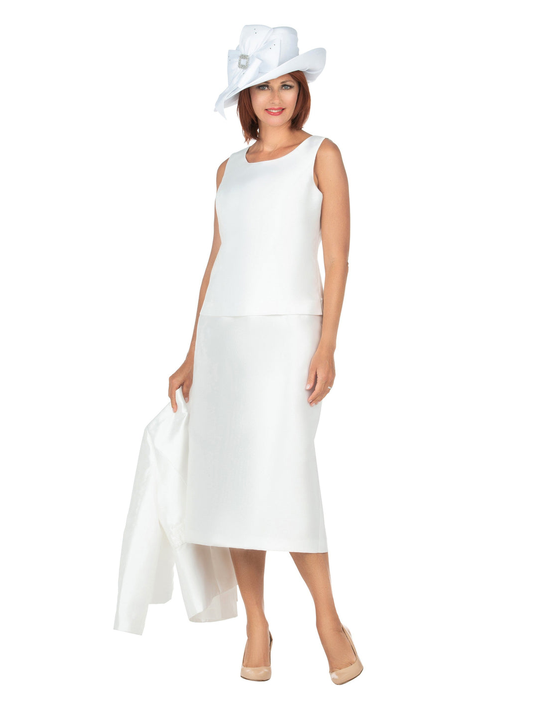3pc Silky Twill Skirt Suit w/ Gathered Waist-Plus