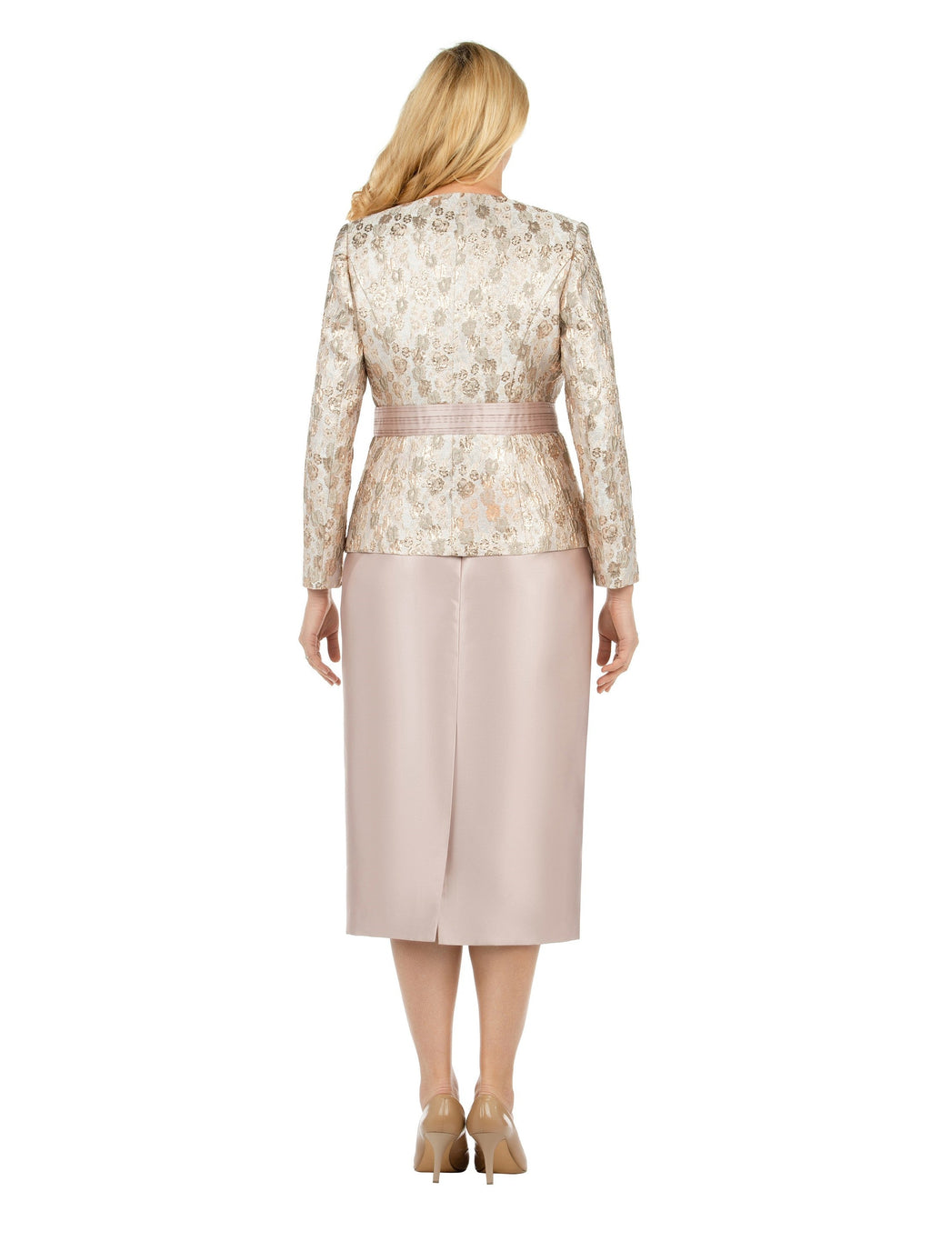 3pc Classic Brocade+Silky Twill Skirt Suit-Plus