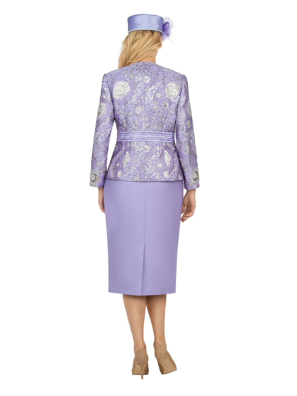 3pc Classic Brocade+Silky Twill Skirt Suit-Plus