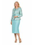3pc Classic Brocade+Silky Twill Skirt Suit-Plus