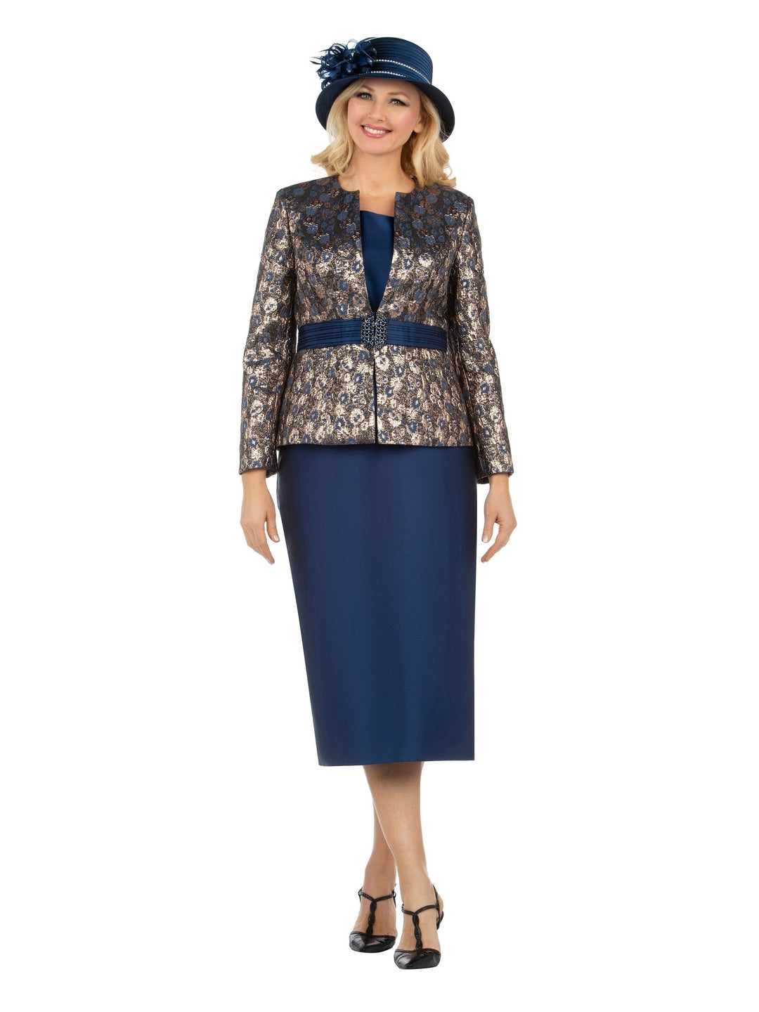 3pc Classic Brocade+Silky Twill Skirt Suit