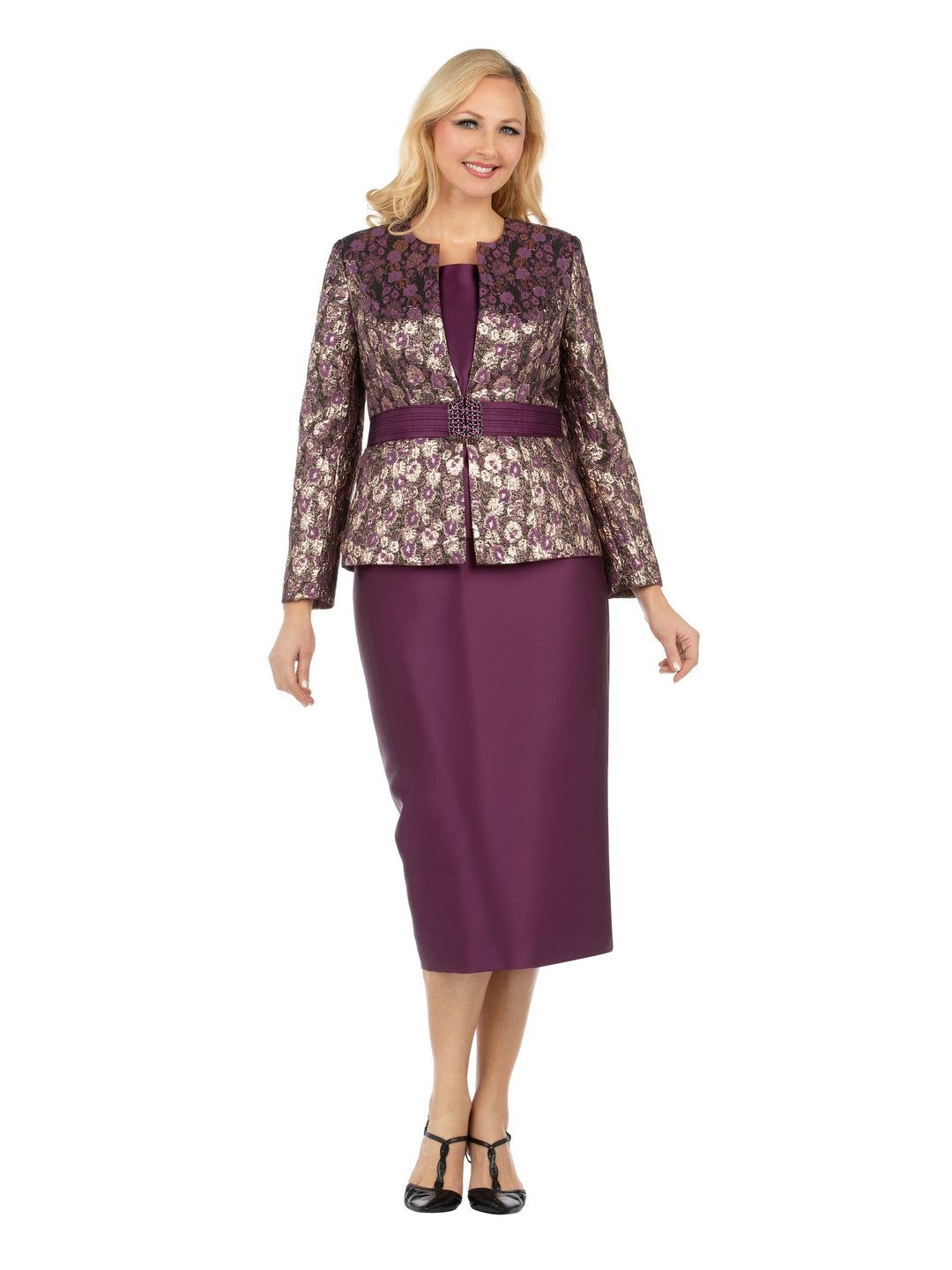 3pc Classic Brocade+Silky Twill Skirt Suit