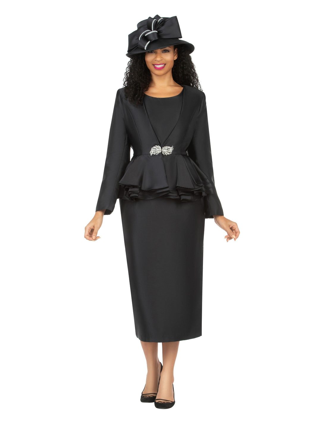 3pc Layered Peplum Silky Twill Skirt Suit - Plus