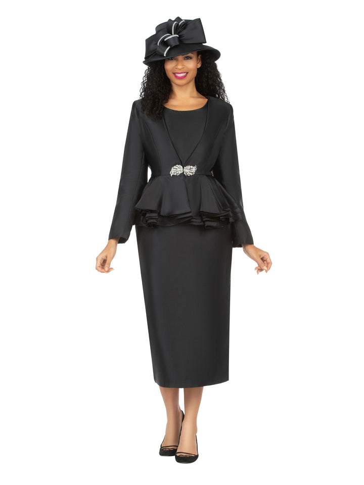 3pc Layered Peplum Silky Twill Skirt Suit - Plus