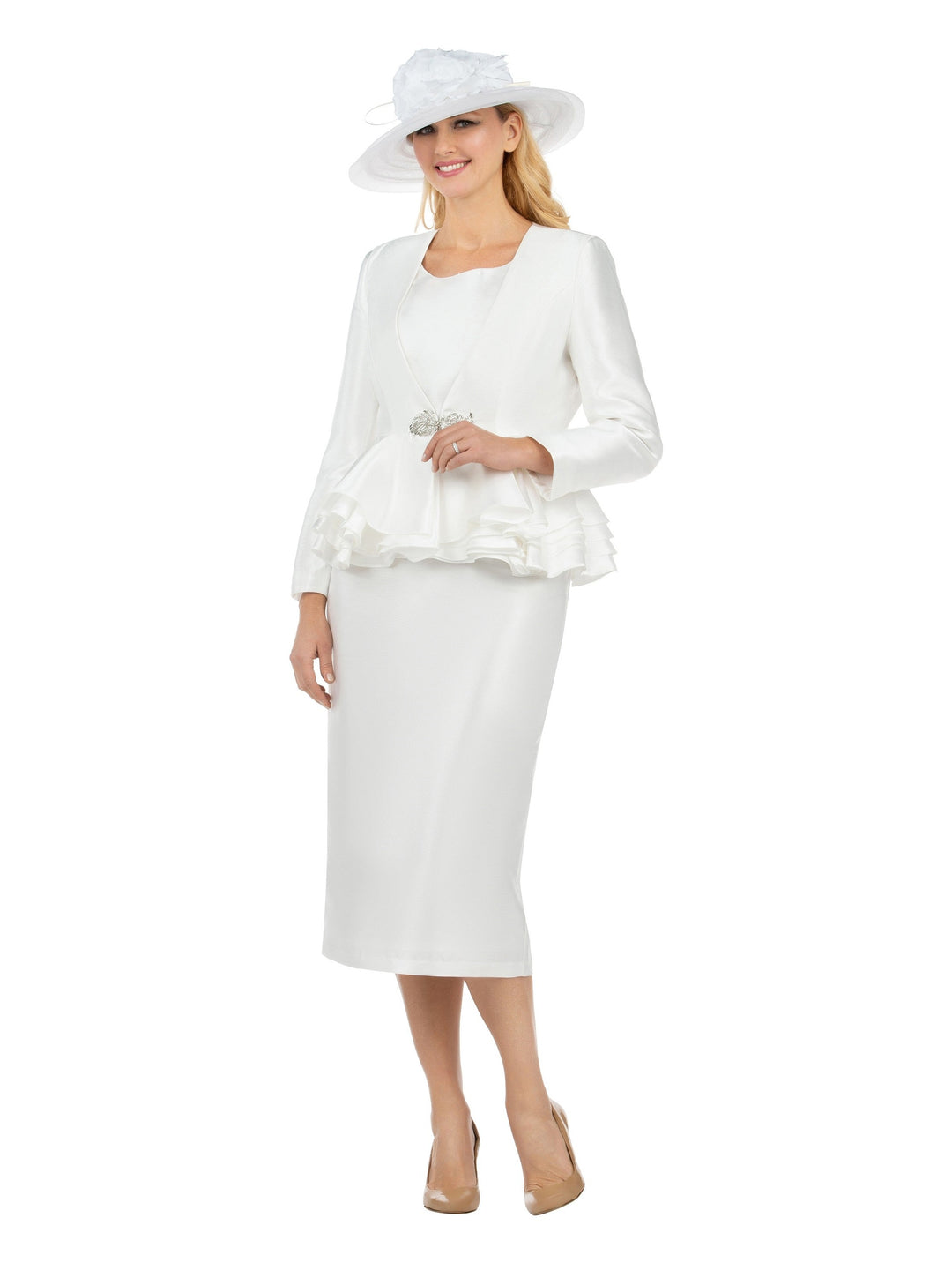 3pc Layered Peplum Silky Twill Skirt Suit - Plus