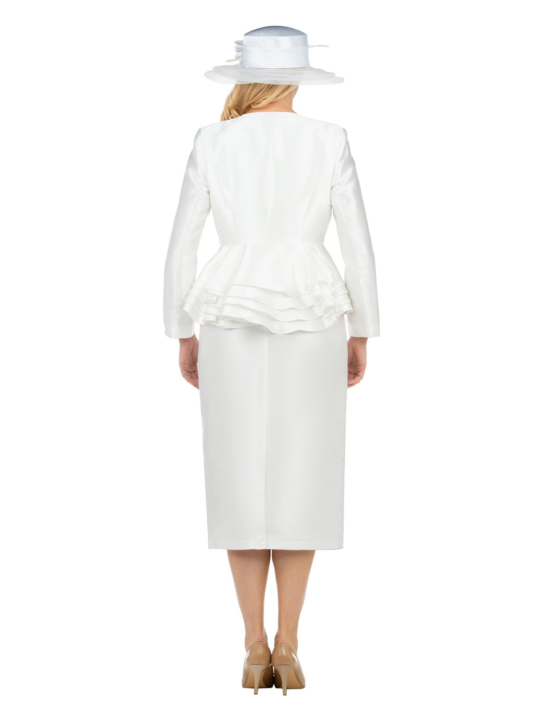 3pc Layered Peplum Silky Twill Skirt Suit - Plus