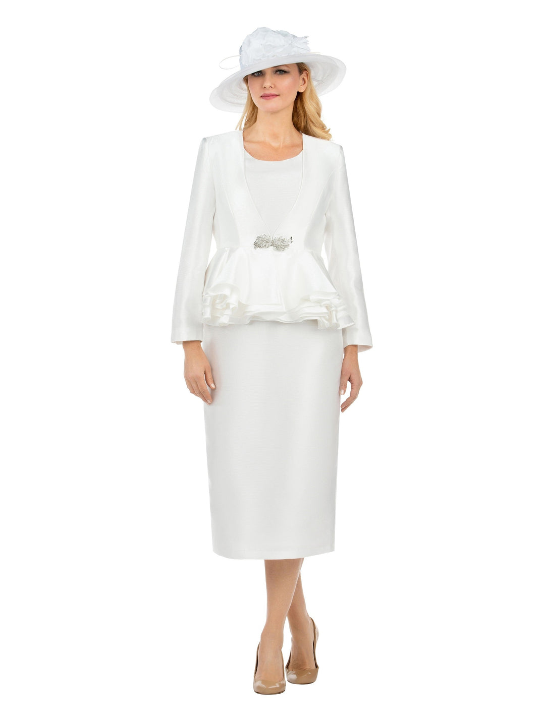 3pc Layered Peplum Silky Twill Skirt Suit