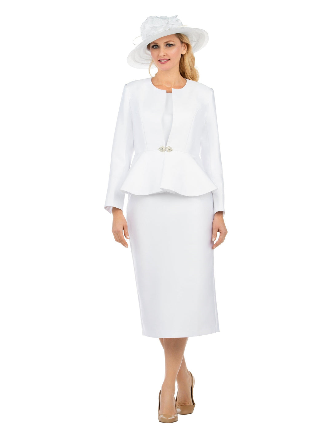3pc Peplum Silky Twill Skirt Suit - Plus