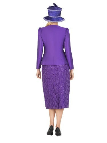2pc Silky Twill Jkt&Sequined Lace Skirt Suit-Plus