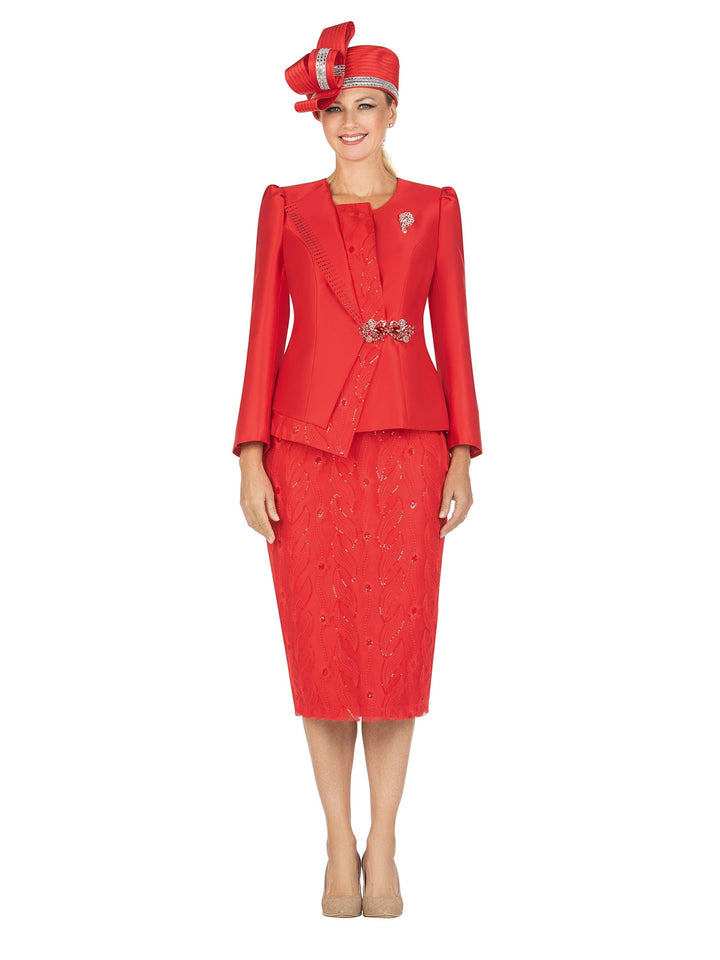 2pc Silky Twill Jkt&Sequined Lace Skirt Suit-Plus