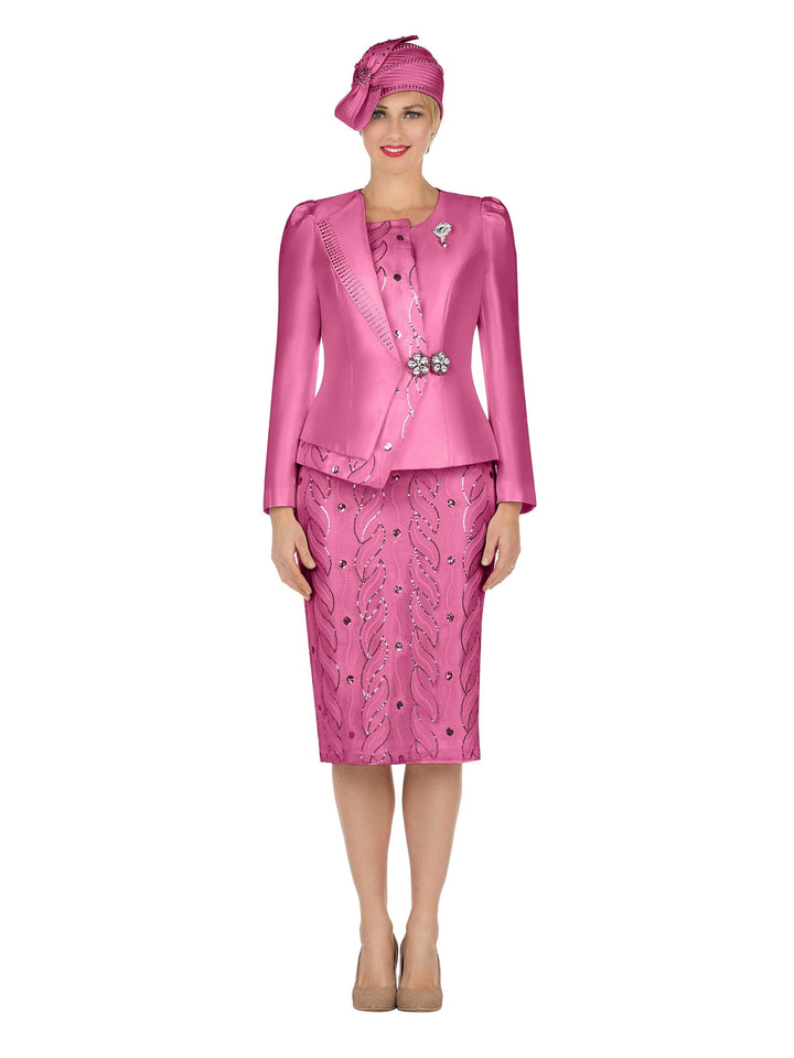 2pc Silky Twill Jkt + Sequined Lace Skirt Suit