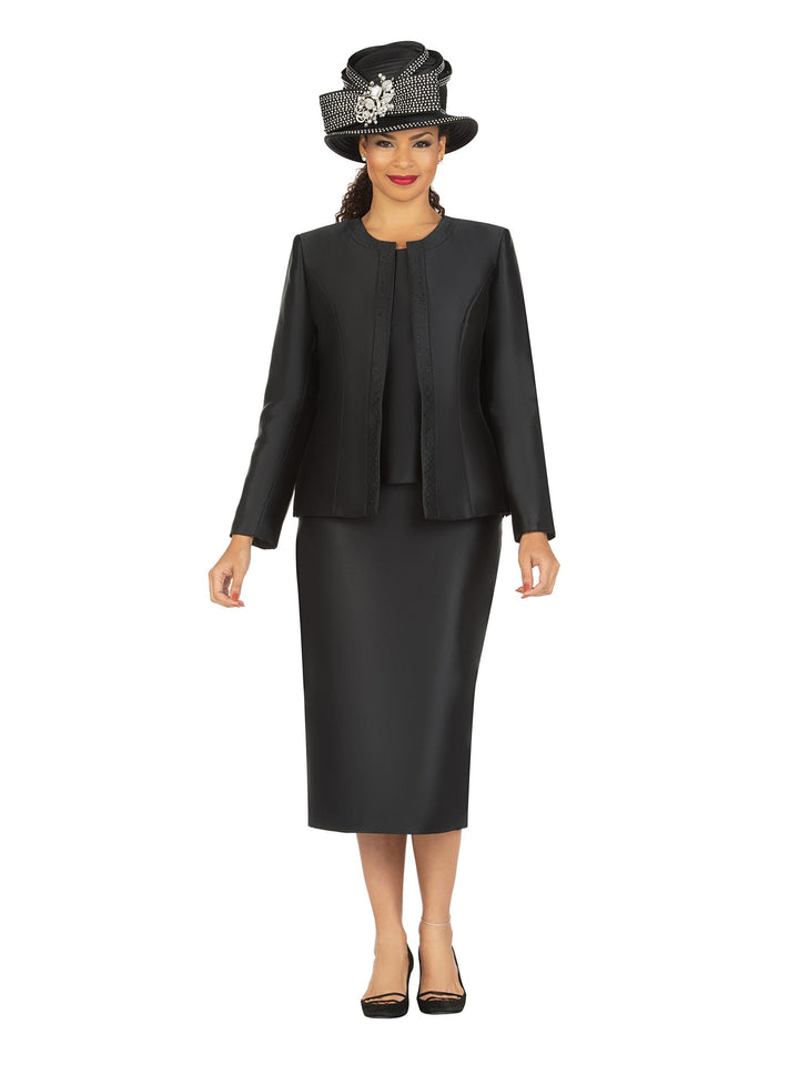 3pc Silky Twill Skirt Suit w/ Rhinestones - Plus