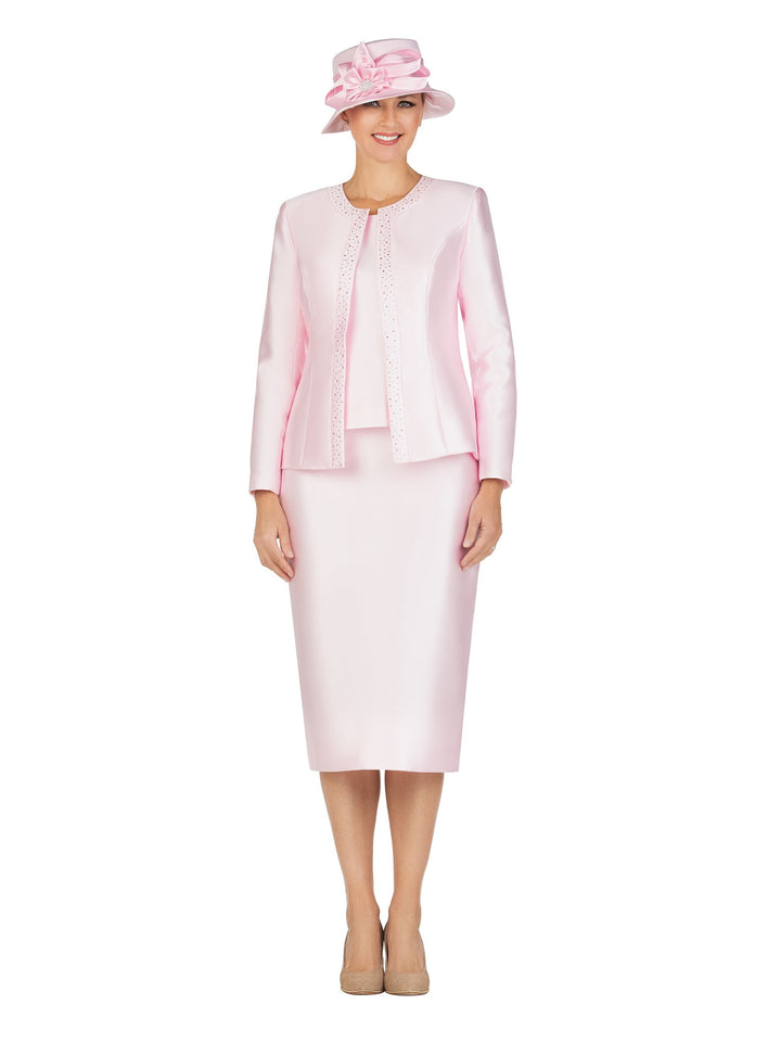 3pc Silky Twill Skirt Suit w/ Rhinestones - Plus