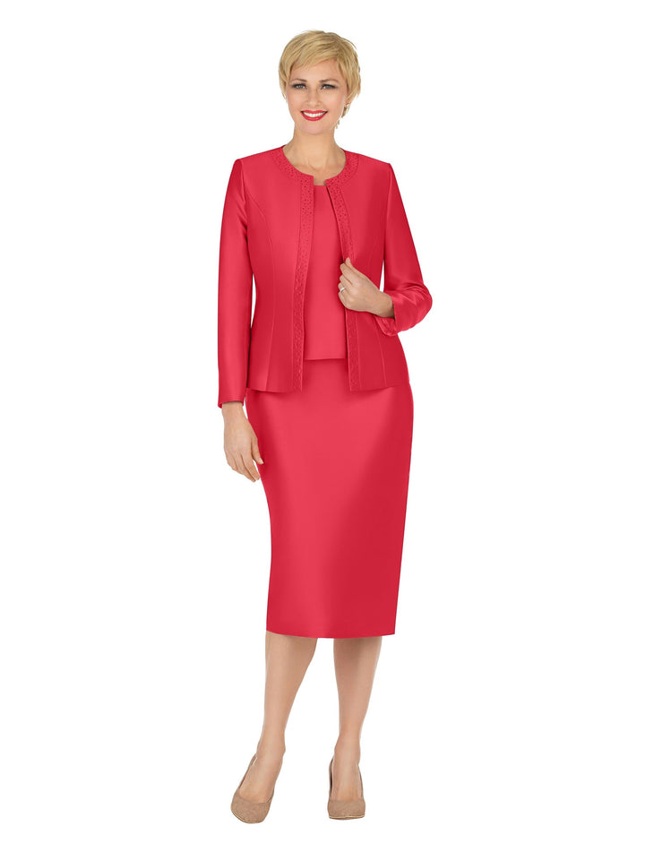 3pc Silky Twill Skirt Suit w/ Rhinestones - Plus