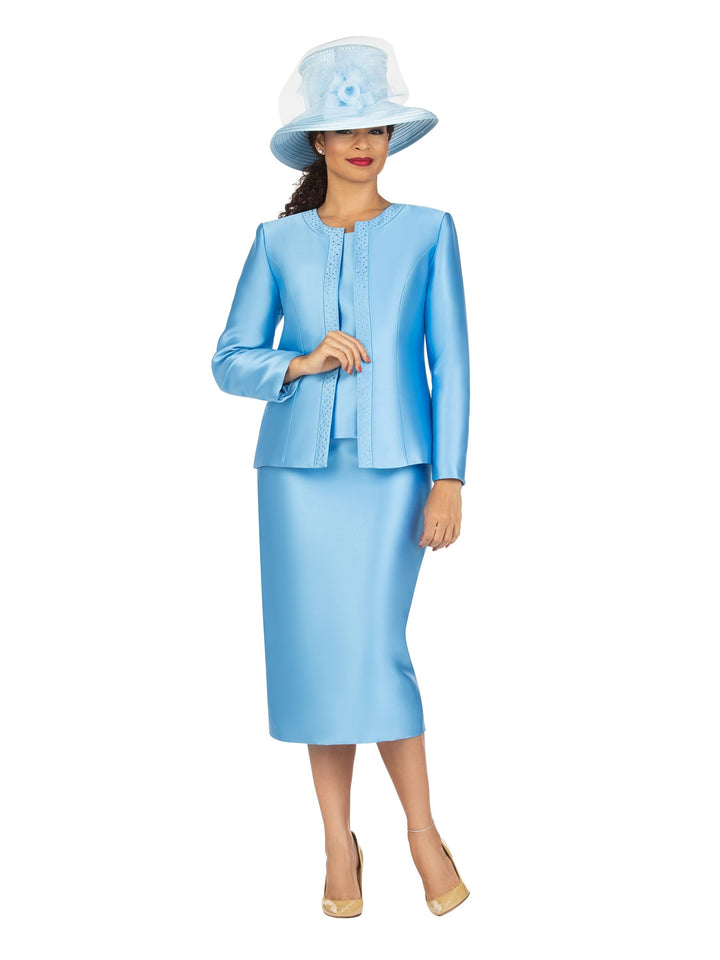 3pc Silky Twill Skirt Suit w/ Rhinestones - Plus