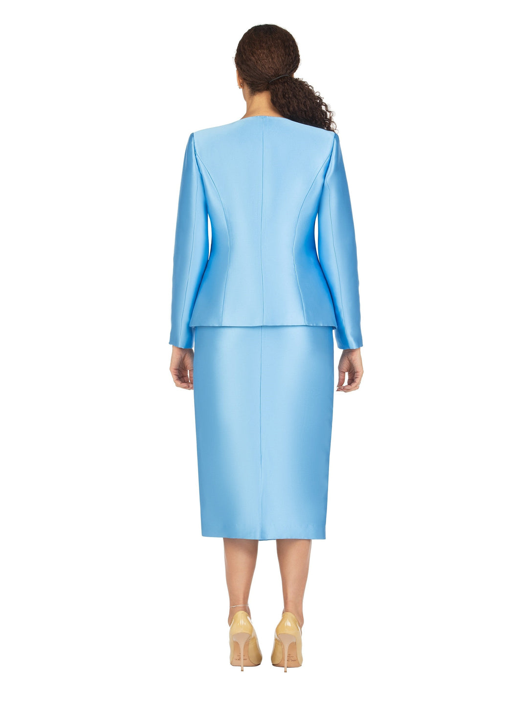 3pc Silky Twill Skirt Suit w/ Rhinestones - Plus