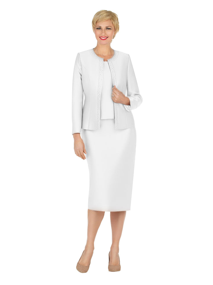 3pc Silky Twill Skirt Suit w/ Rhinestones - Plus