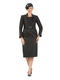 3pc Floral Print Brocade Peplum Jkt Skt Suit-Plus