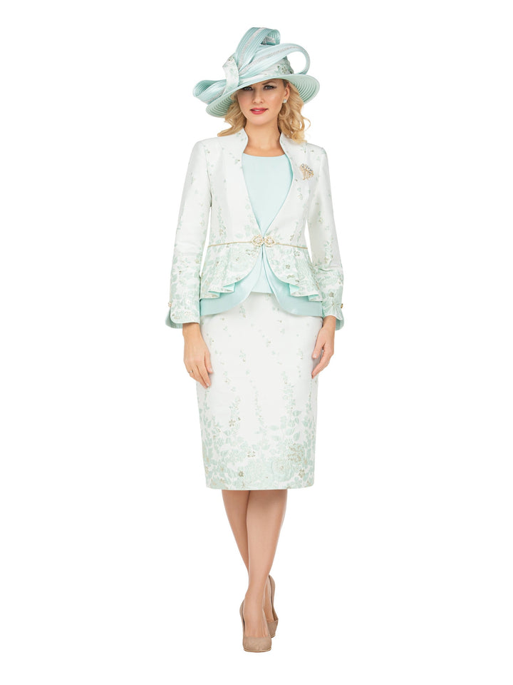 3pc Floral Print Brocade Peplum Jkt Skt Suit-Plus