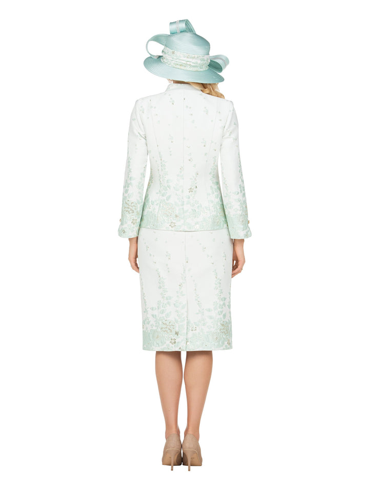 3pc Floral Print Brocade Peplum Jkt Skt Suit-Plus