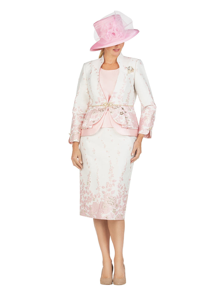 3pc Floral Print Brocade Peplum Jkt Skt Suit-Plus