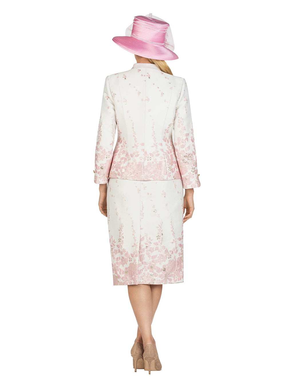 3pc Floral Print Brocade Peplum Jkt Skt Suit-Plus
