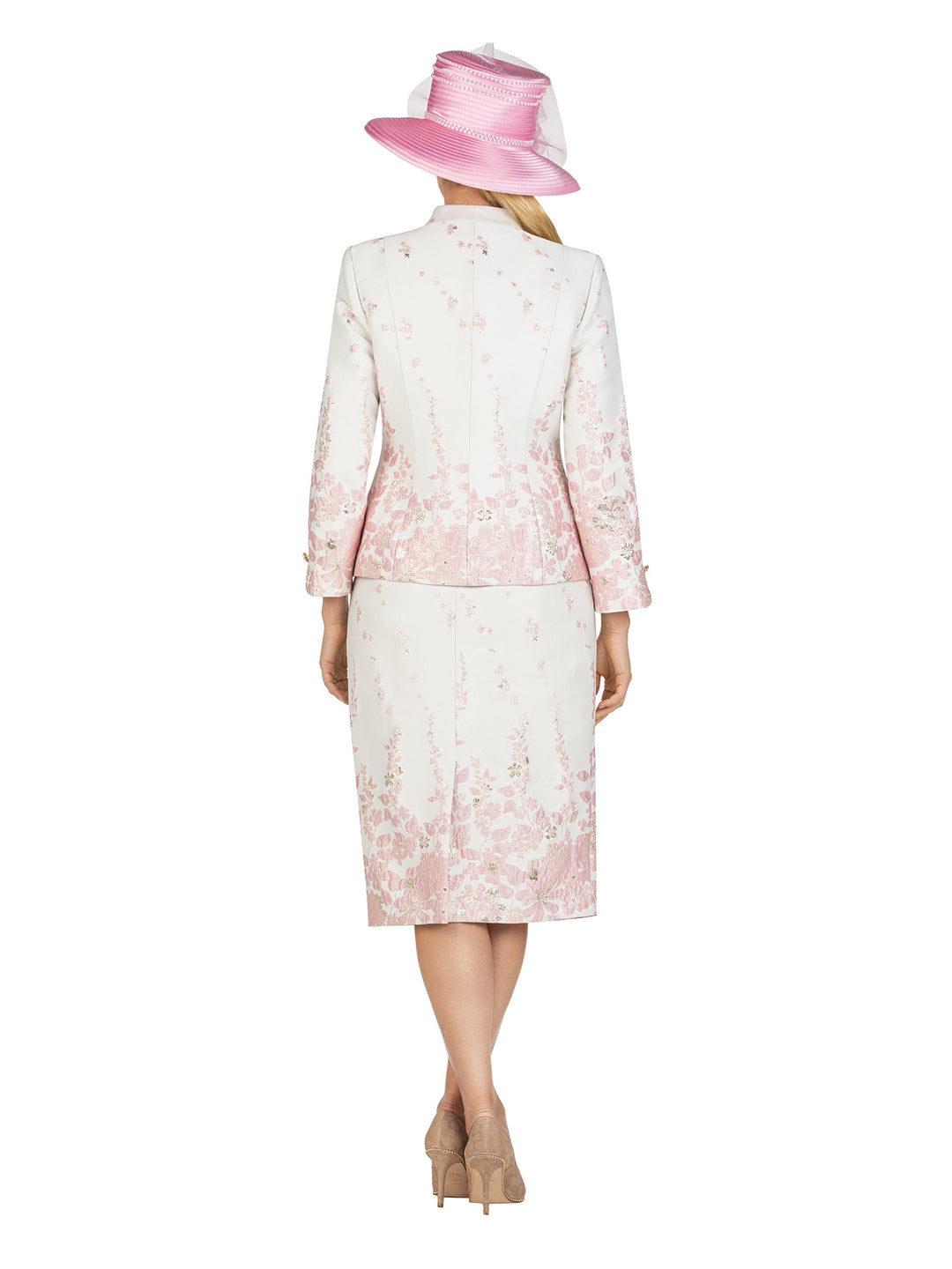 3pc Floral Print Brocade Peplum Jkt Skt Suit-Plus
