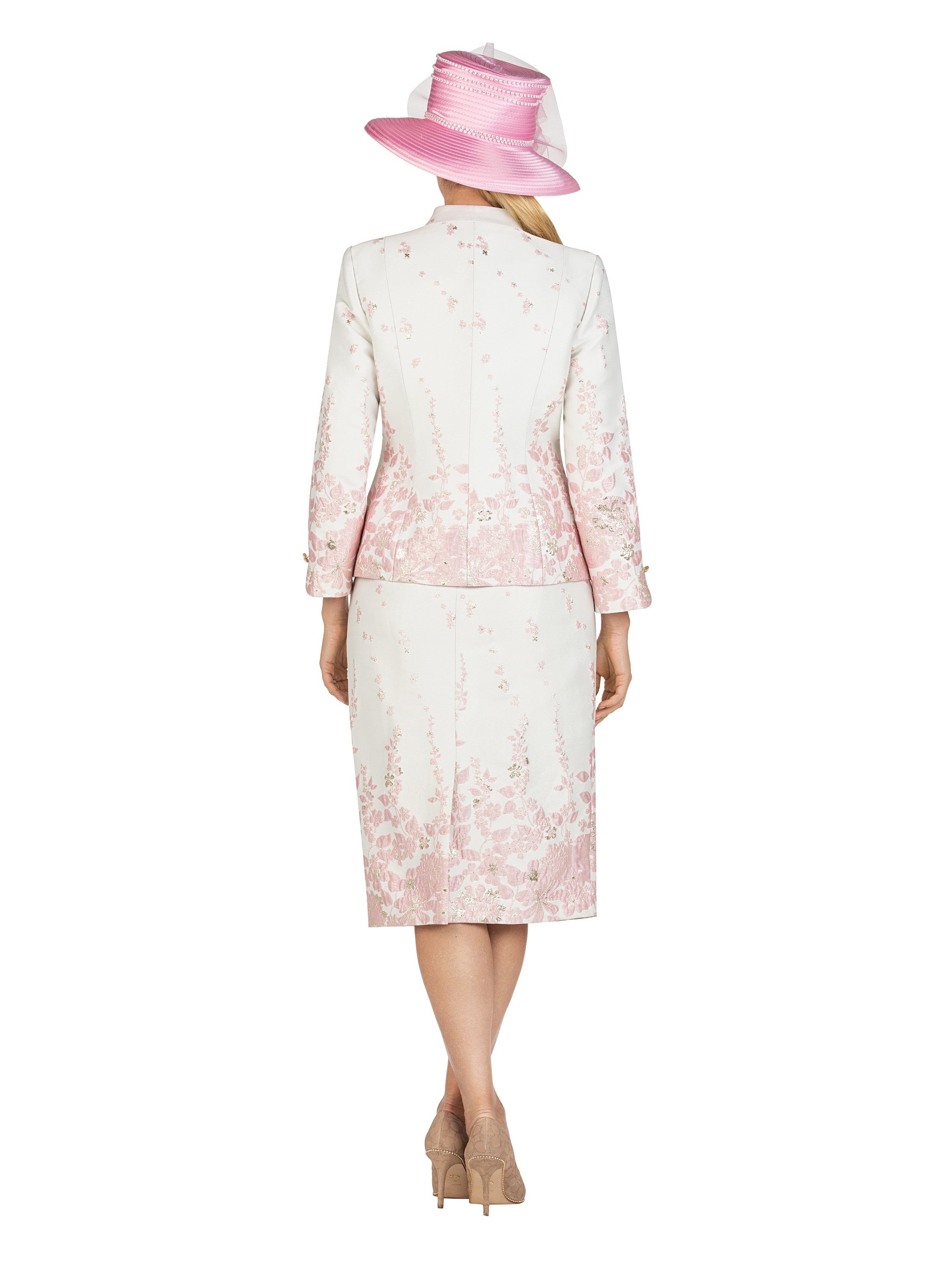 3pc Floral Print Brocade Peplum Jkt Skt Suit-Plus