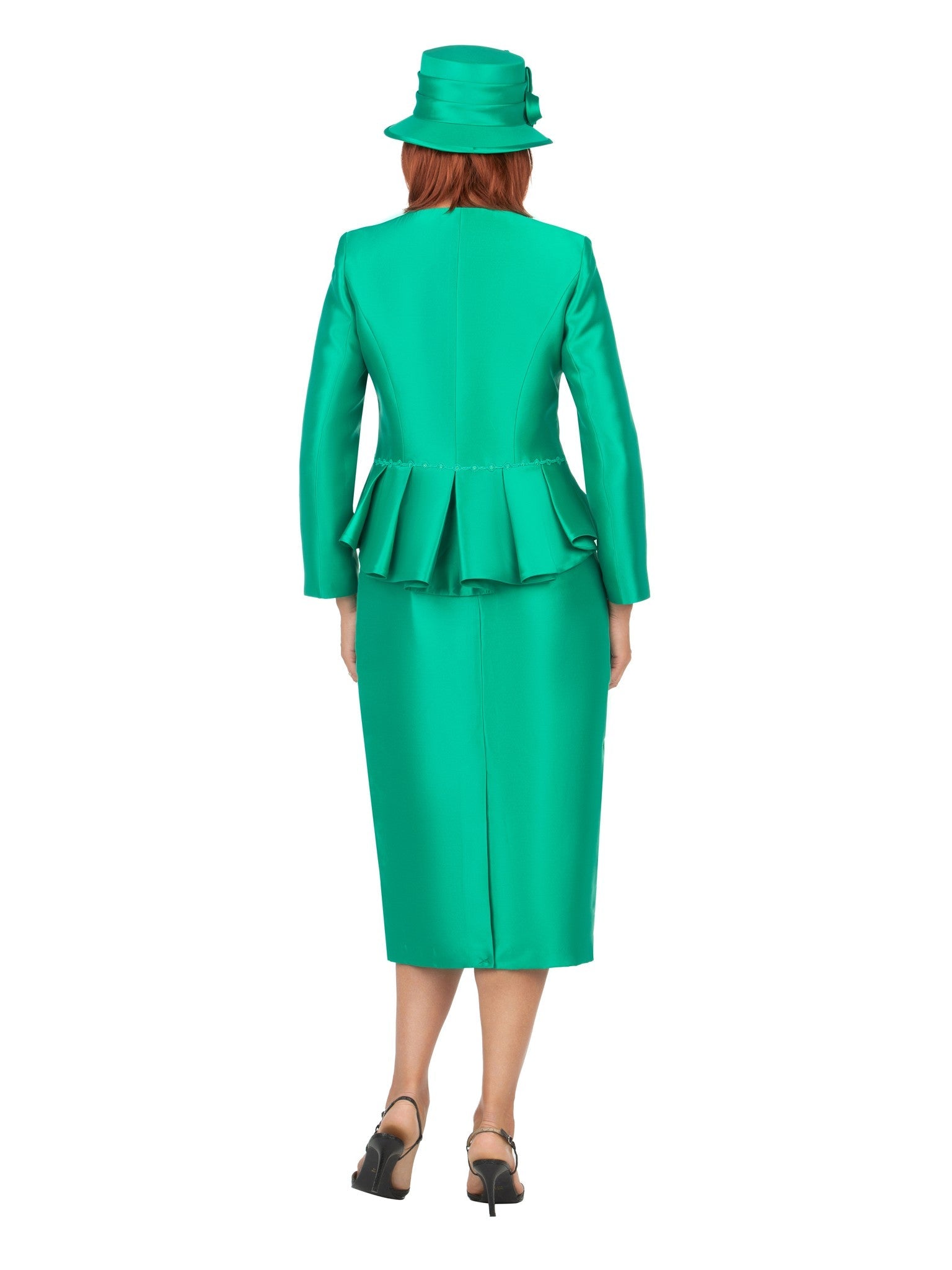 2pc Silky Twill Peplum Jkt & Lace Skt Suit - Plus