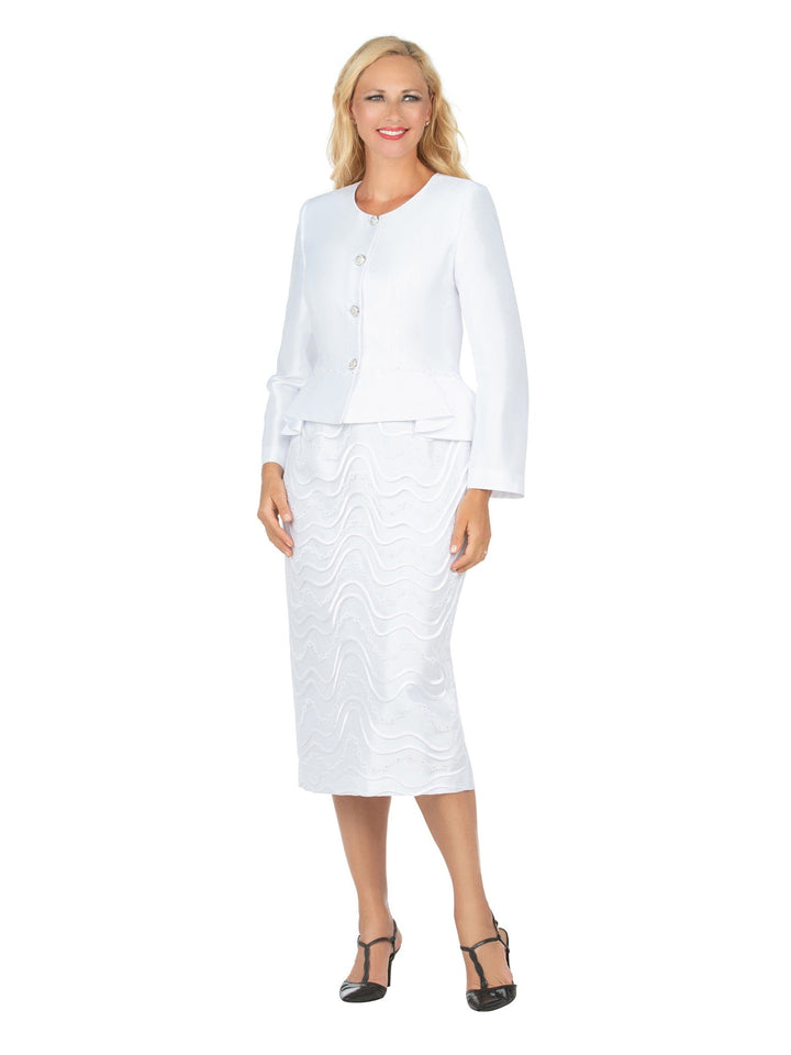 2pc Silky Twill Peplum Jkt & Lace Skt Suit - Plus
