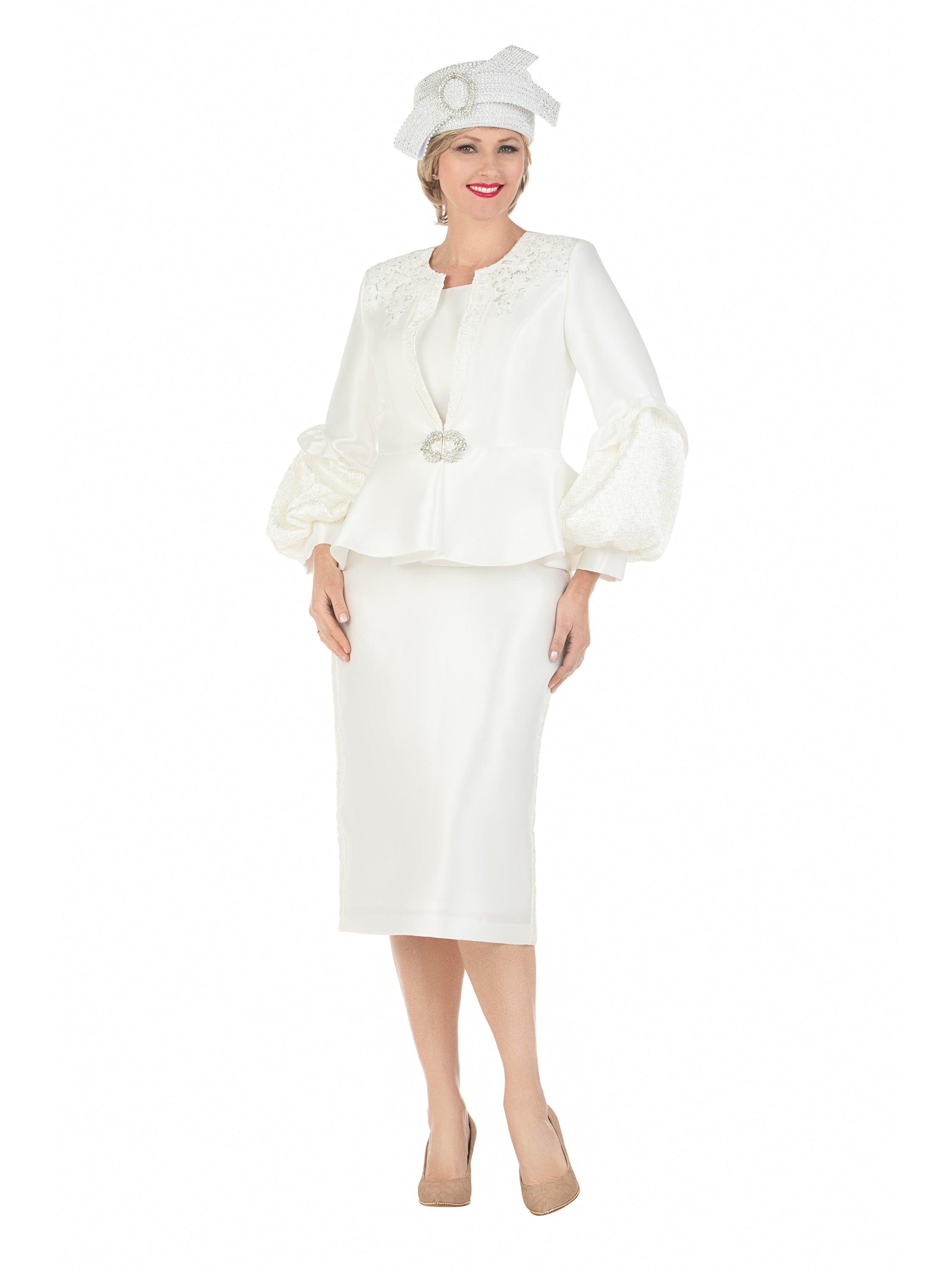 3pc Balloon Slv Peplum Jkt Skirt Suit