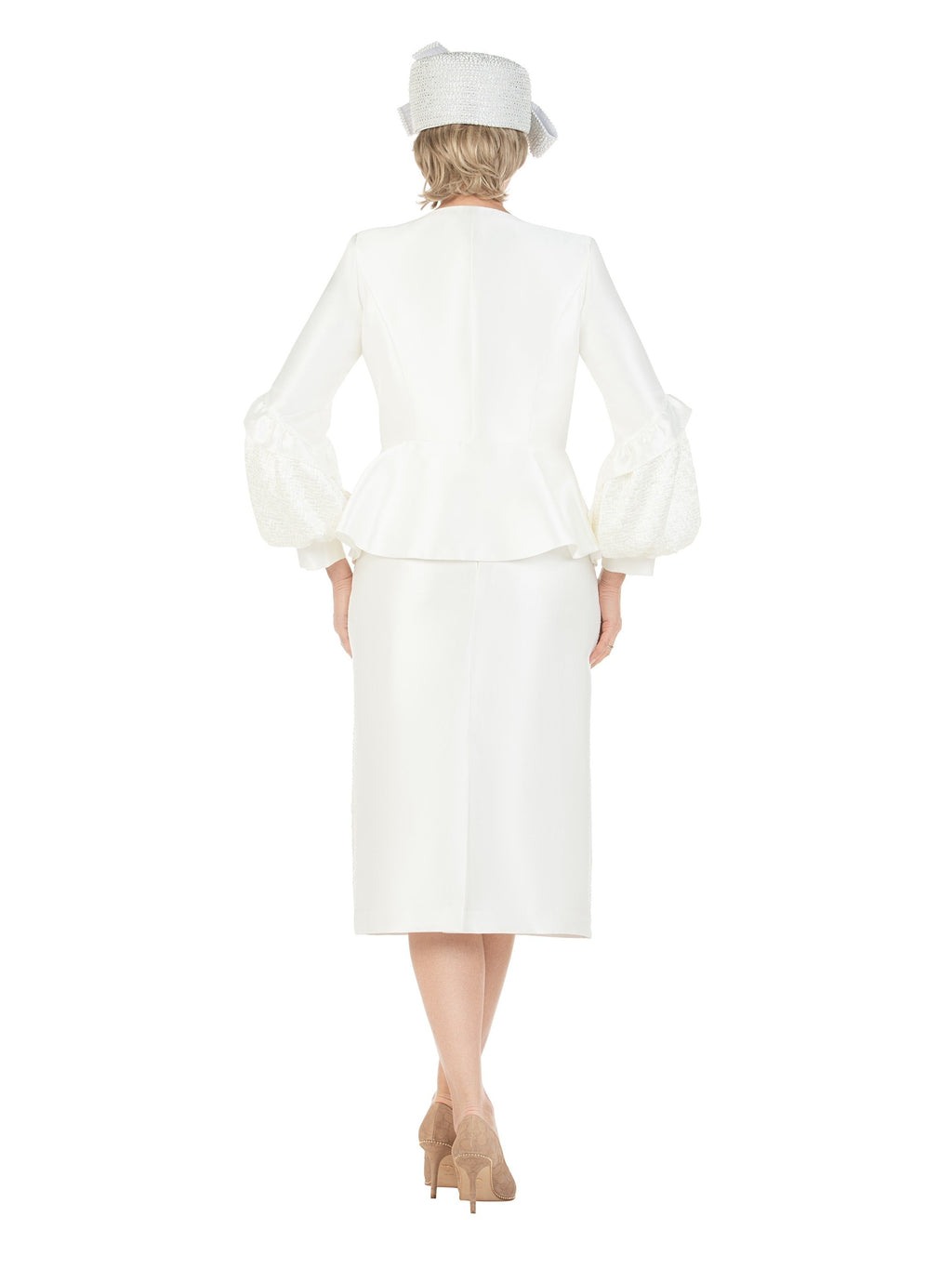 3pc Balloon Slv Peplum Jkt Skirt Suit