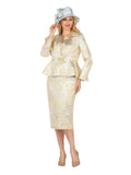 3pc Peplum Metallic Brocade Skirt Suit