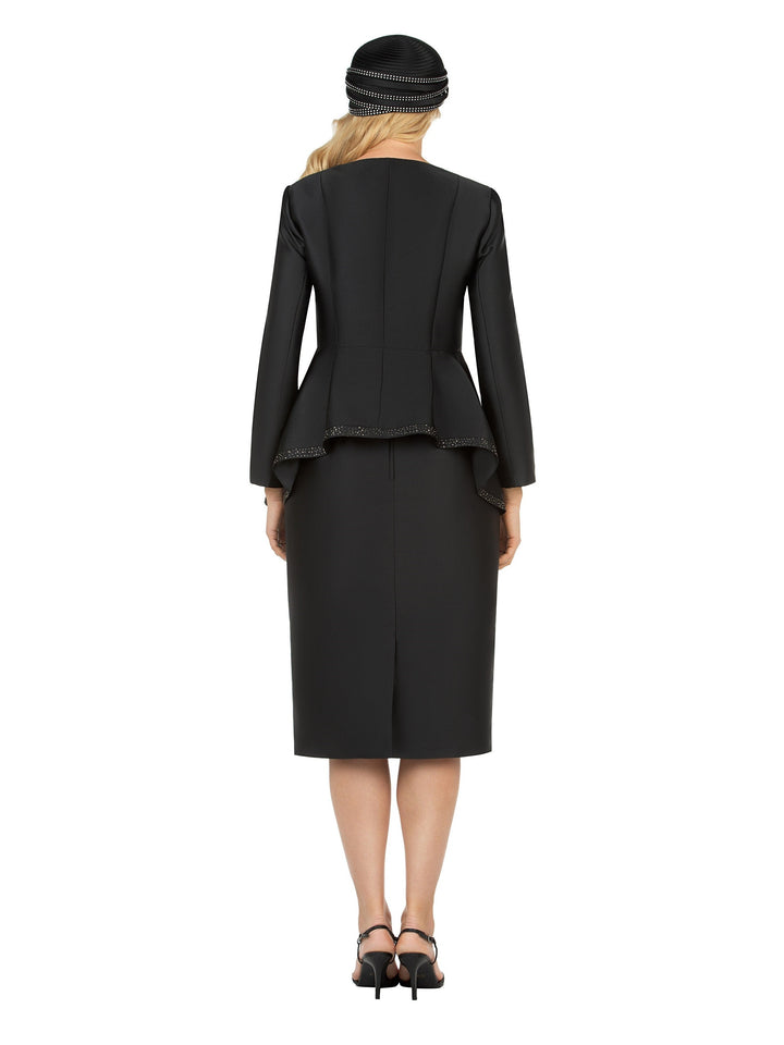 2pc Silky Twill Round Neck Uneven Peplum Suit-Plus