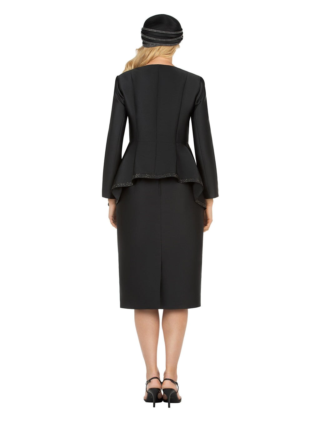 2pc Silky Twill Round Neck Uneven Peplum Suit