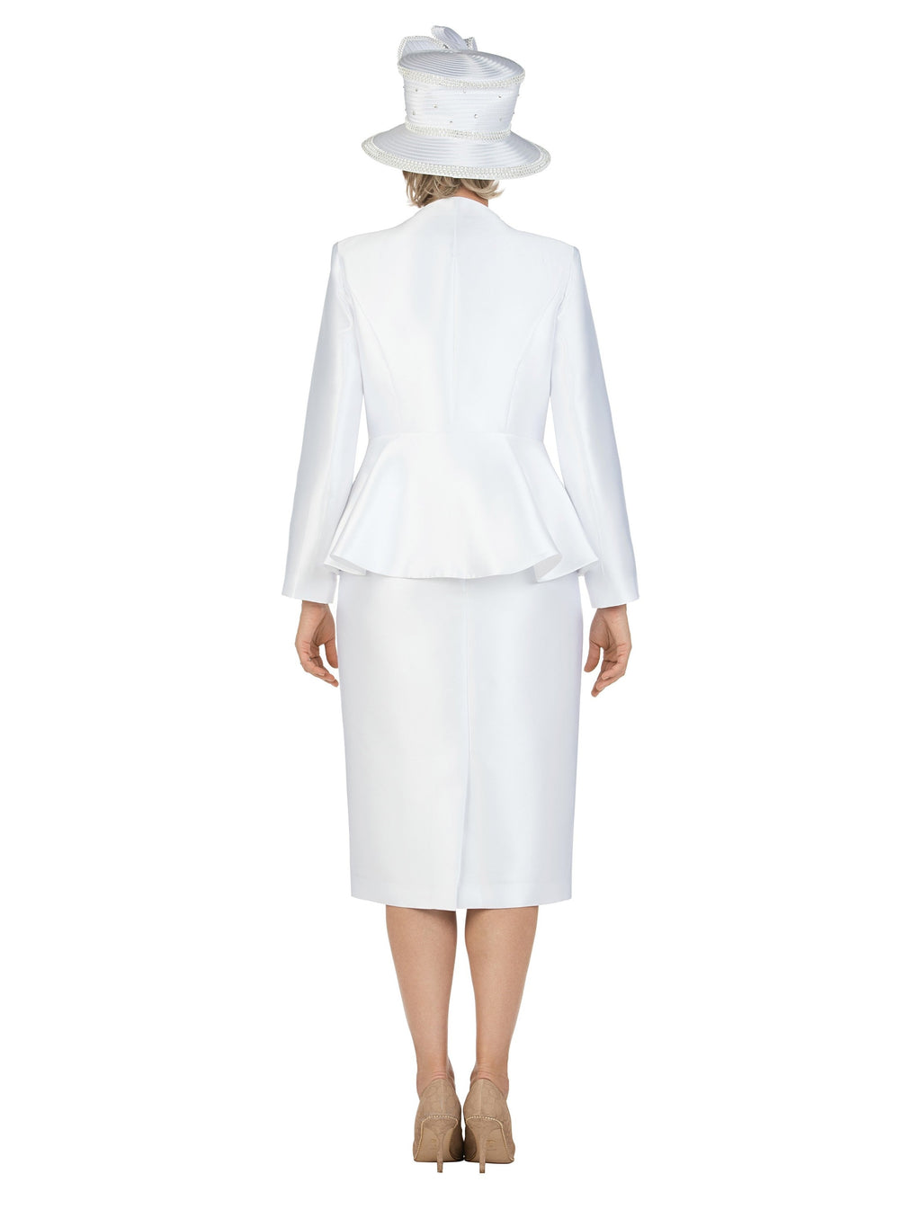 3pc Decorated Peplum Silky Twill Skirt Suit-Plus