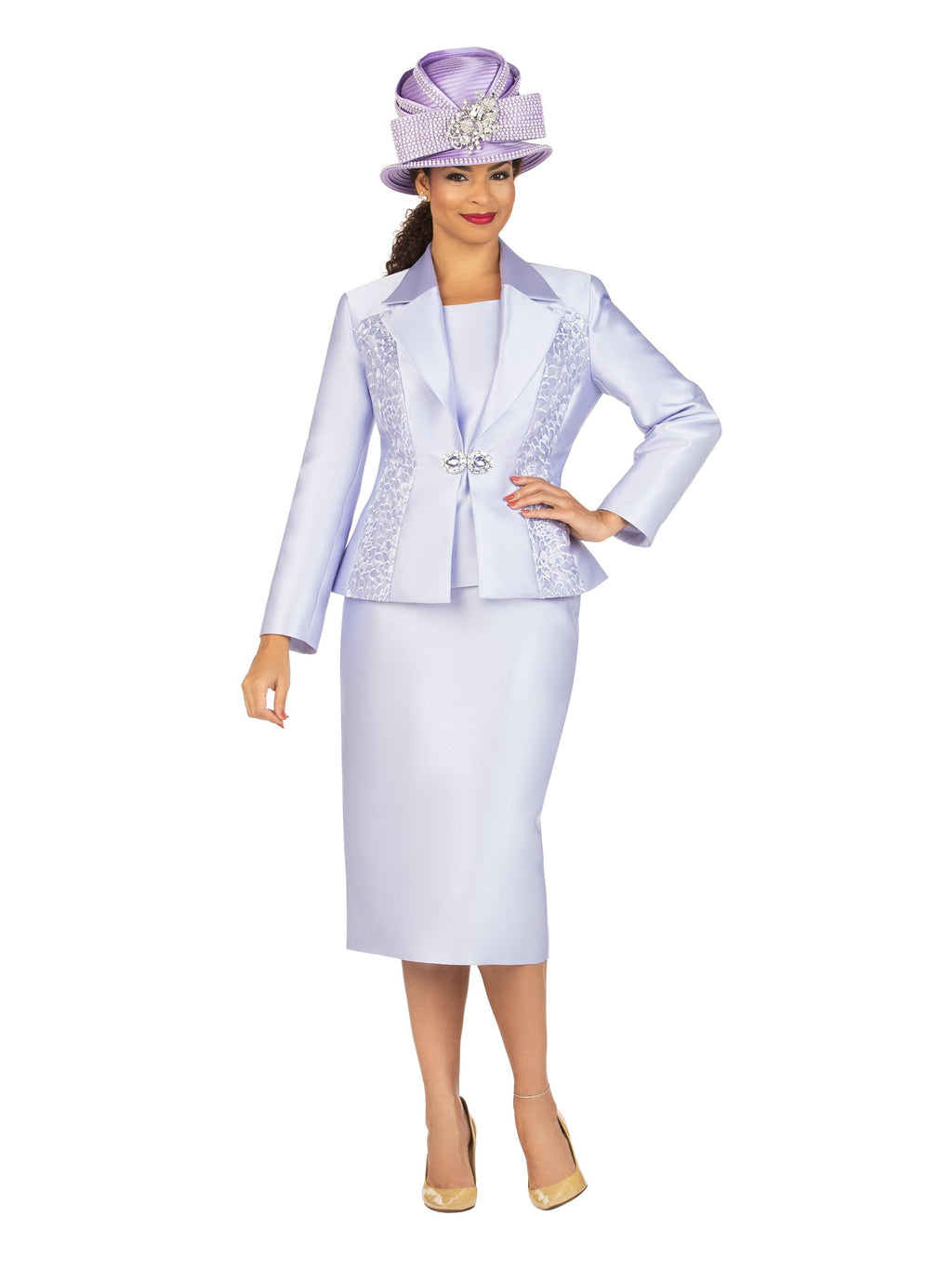 3pc Lace Trimmed Silky Twill Skt Suit