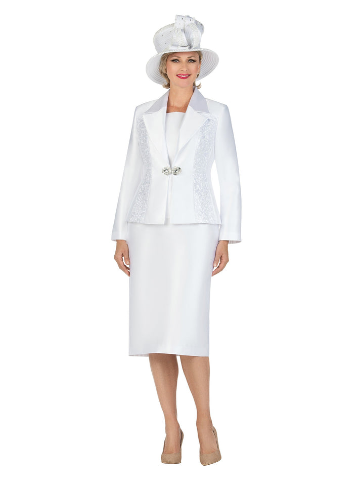 3pc Lace Trimmed Silky Twill Skt Suit