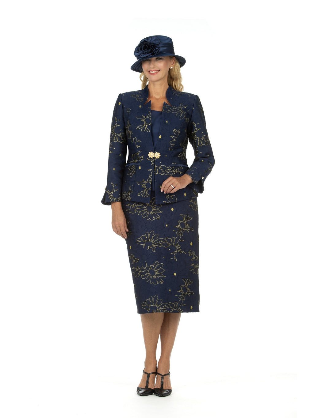 3pc Brocade Emb Skrt Suit w/ Decor Ribbons-Plus
