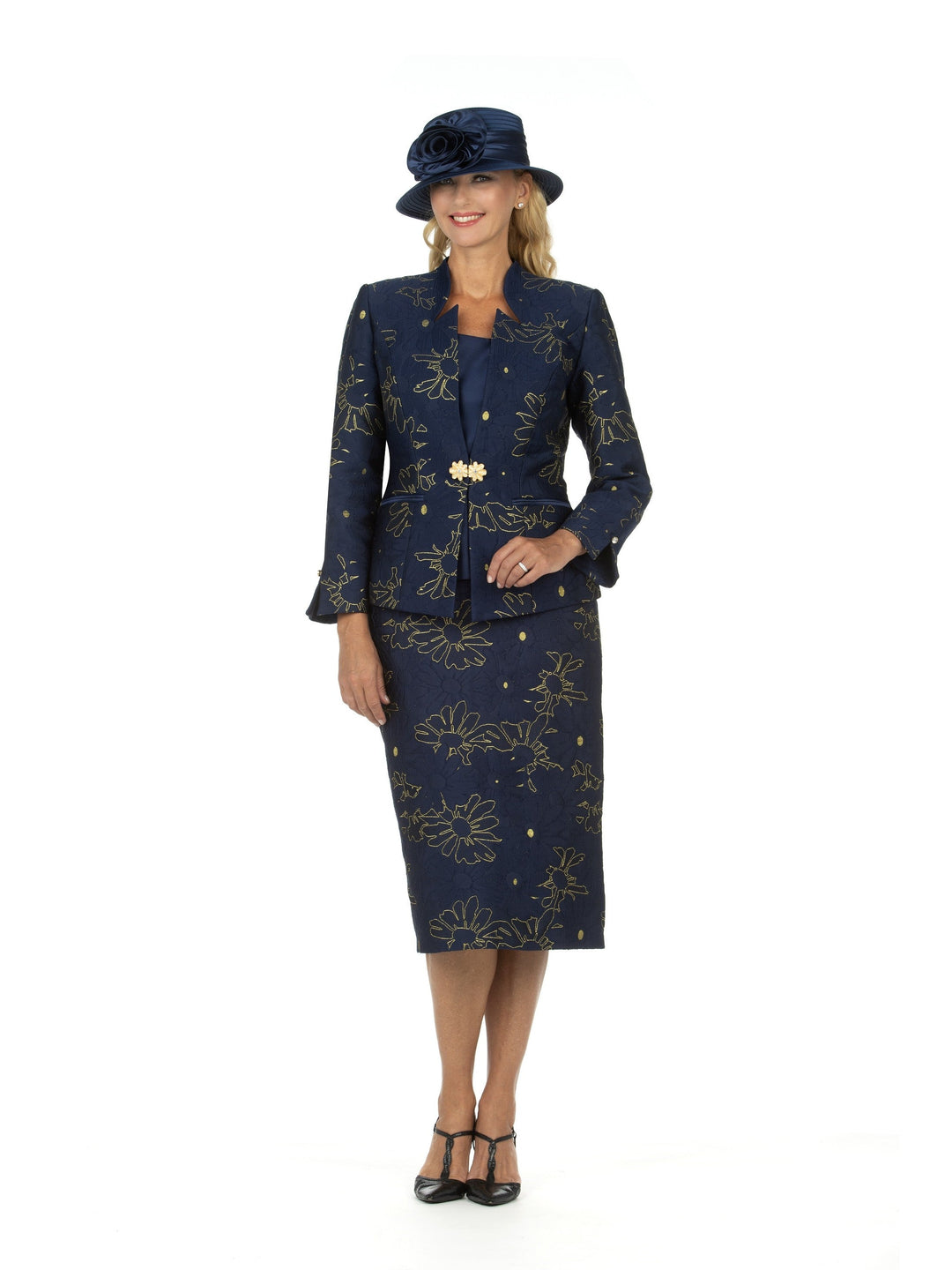 3pc Brocade Emb Skrt Suit w/ Decor Ribbons-Plus