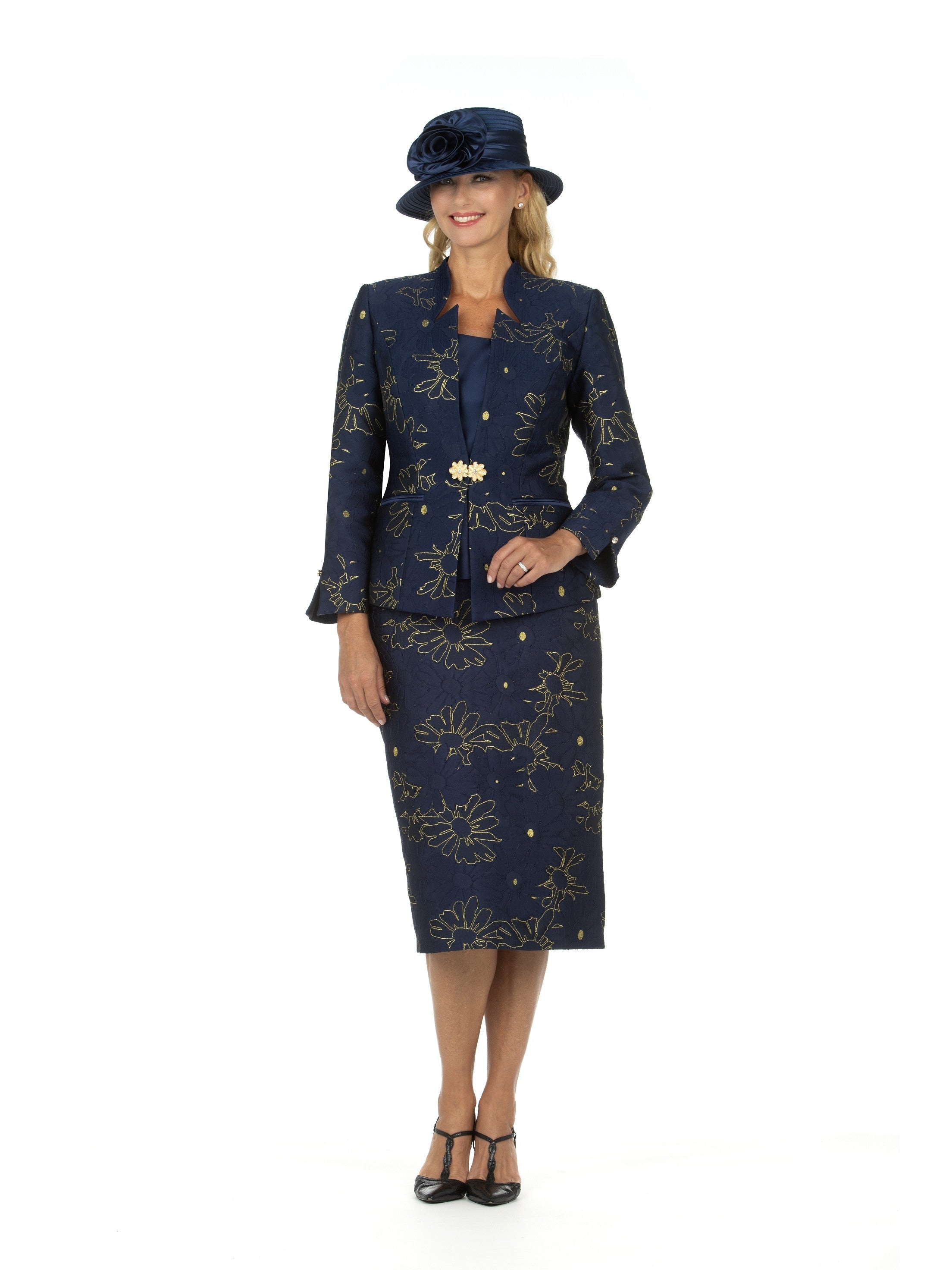3pc Brocade Emb Skrt Suit w/ Decor Ribbons-Plus
