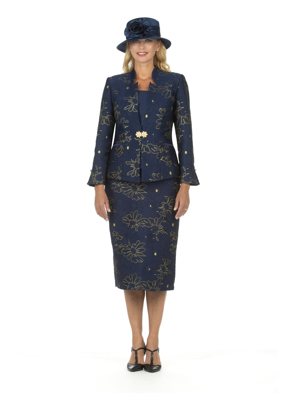 3pc Brocade Emb Skrt Suit w/ Decor Ribbons-Plus